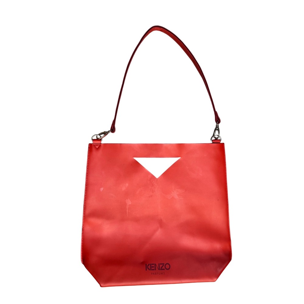Kenzo Parfums Red Faux Leather Tote Bag Triangular Cutout Handle Shoulder Bag